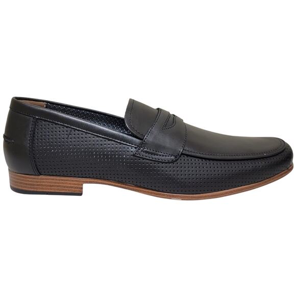 Bar III Men Peyton Perforated Slip On Penny Loafers Size US 10.5M Black Leather main image 4
